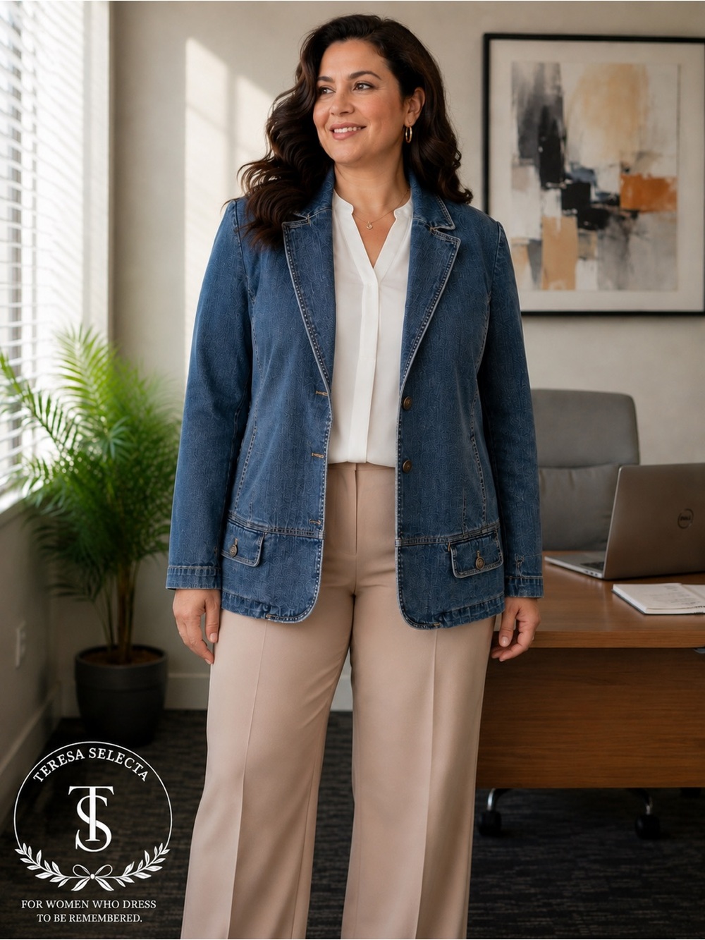 Talbots Women’s Denim Blazer Jacket 18W Blue Stretch Cotton Career Casual Plus